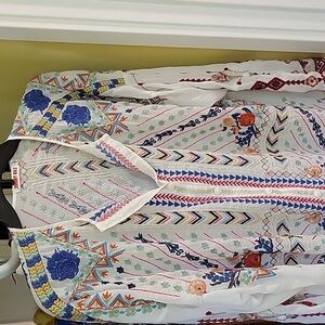 Johnny Was Disha blouse white, embroidered, button up blouse.